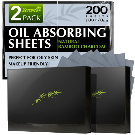 Natural Oil Blotting Sheets for Face with Bamboo Charcoal - 2pk/200 Makeup Friendly Oil Absorbing Sheets for Face - Blotting Papers for Oily Skin